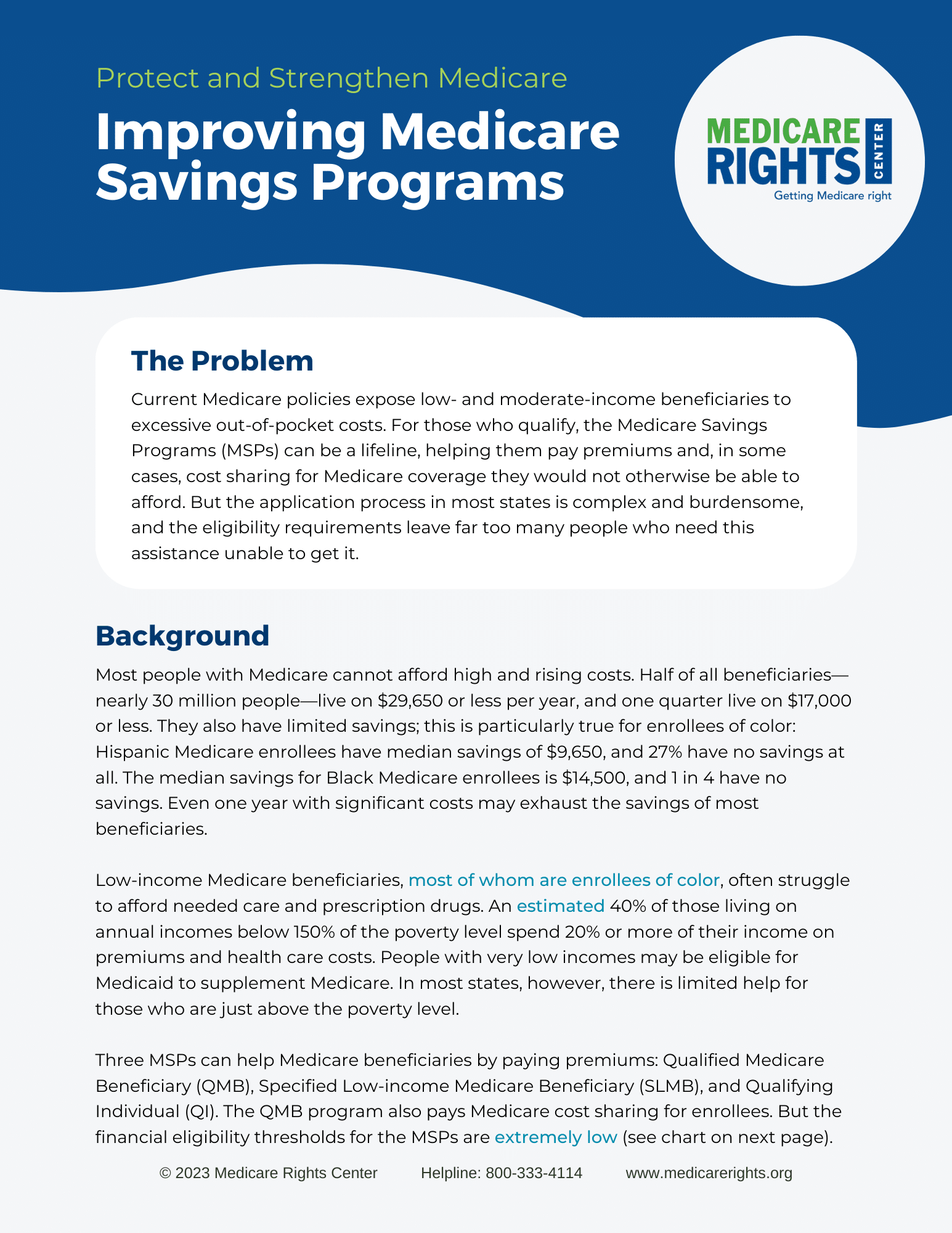 Improving Medicare Savings Programs Medicare Rights Center